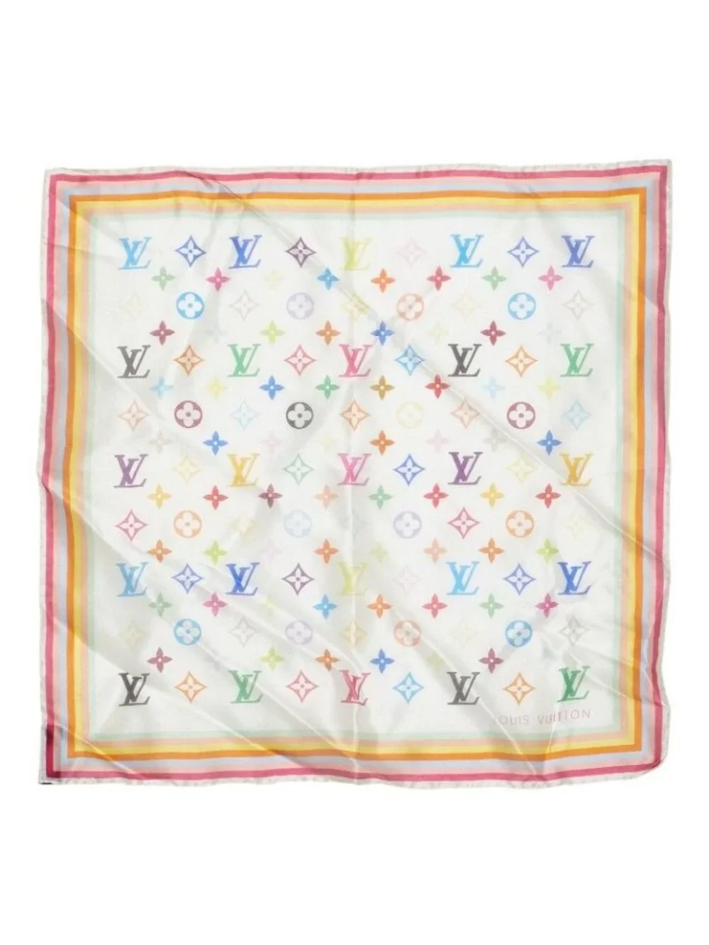 Louis Vuitton Monogram Multicolor Carre 45 Scarf Blanc Silk